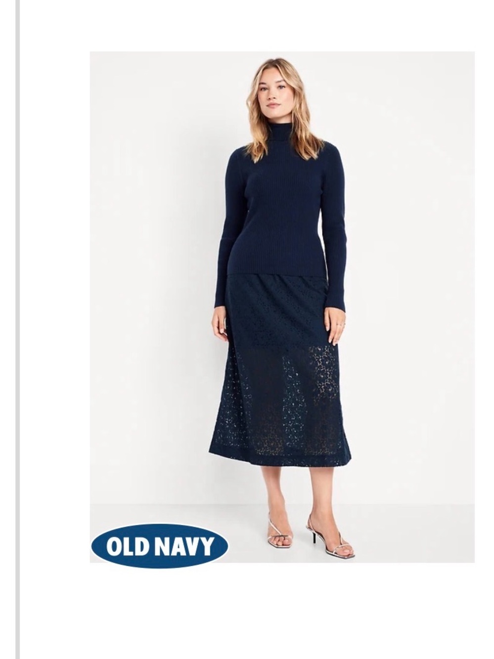Old Navy Dark Navy Eyelet Midi Skirt